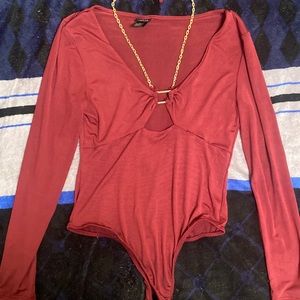 Maroon bodysuit with chain tie